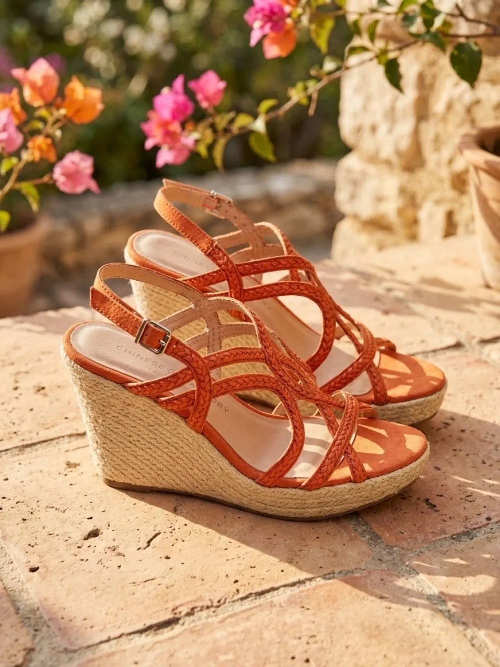 Chinese Laundry Orange Braided Strappy Wedge Sandals